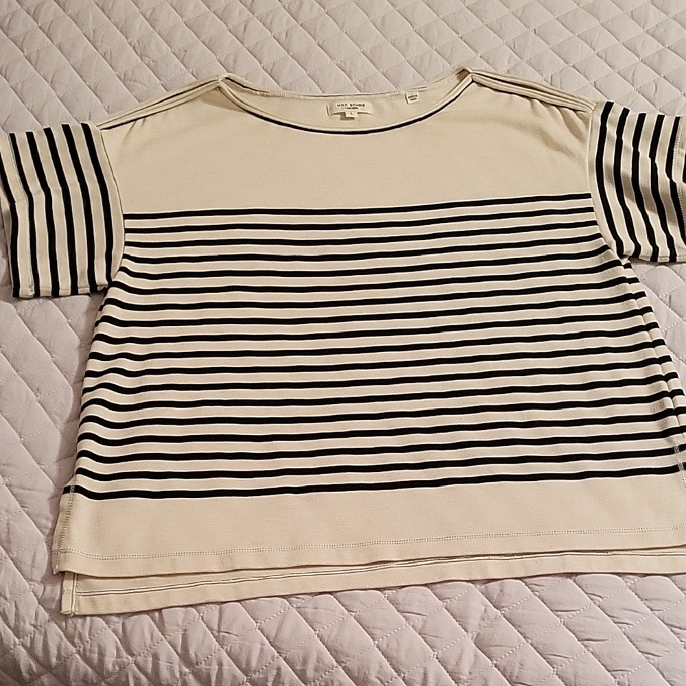 Max Studio Women's Striped Blouse in Black and Cream